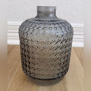 Textured Gray Glass Vase in Herringbone Pattern